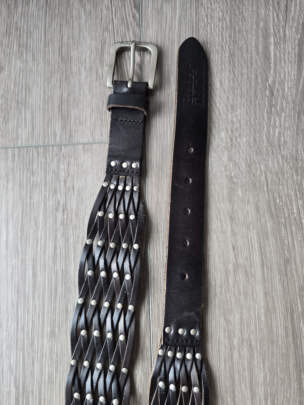 Harley Davidson Womens Woven Studded Genuine Leather Belt Black Buckle Size 1W